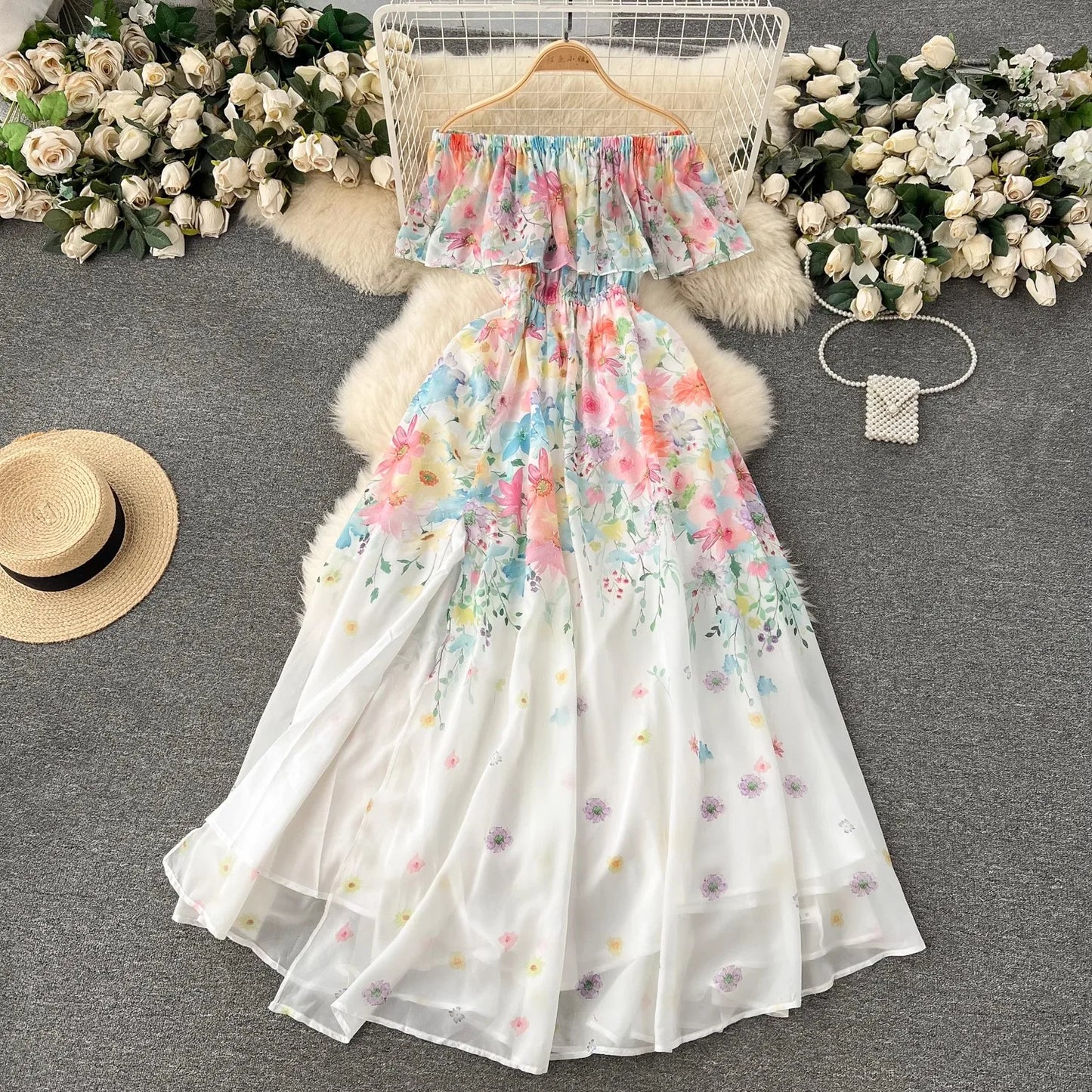 Fairycore Floral Midi Dress – Ruffled Lace & Slim Summer Fit