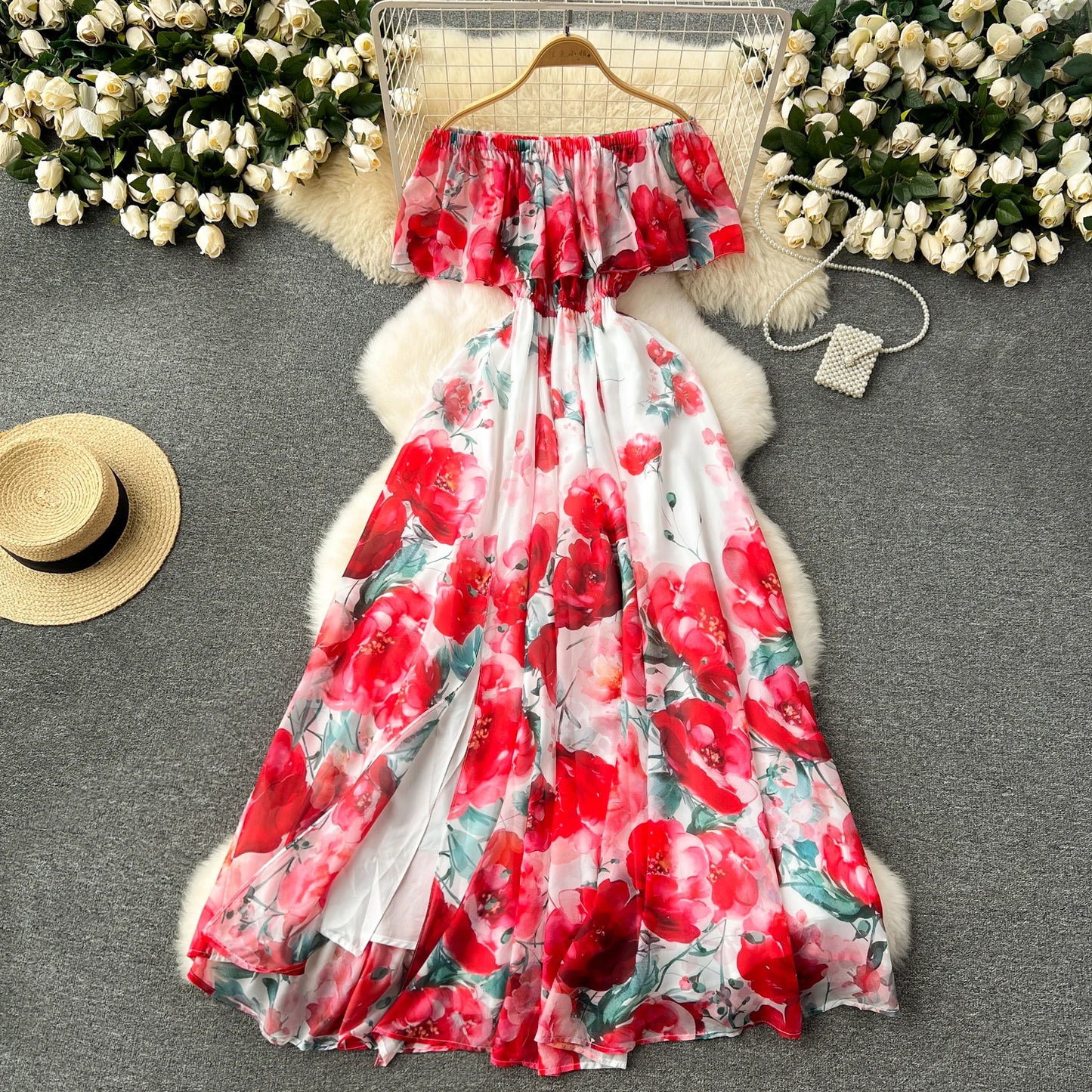 Fairycore Floral Midi Dress – Ruffled Lace & Slim Summer Fit