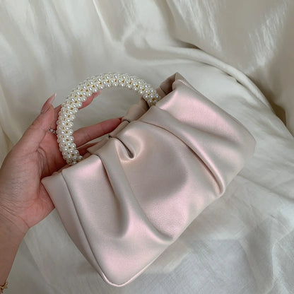 Women’s Luxury Pearl Handle Dinner Clutch – Elegant Square Shoulder & Messenger Handbag