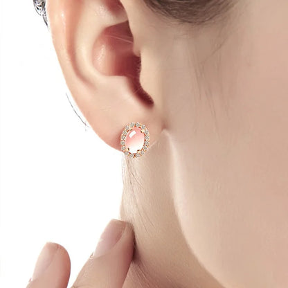 Women’s Luxury Pink Quartz Stud Earrings in 14K Rose Gold – Romantic, Elegant Daily Fine Jewellery