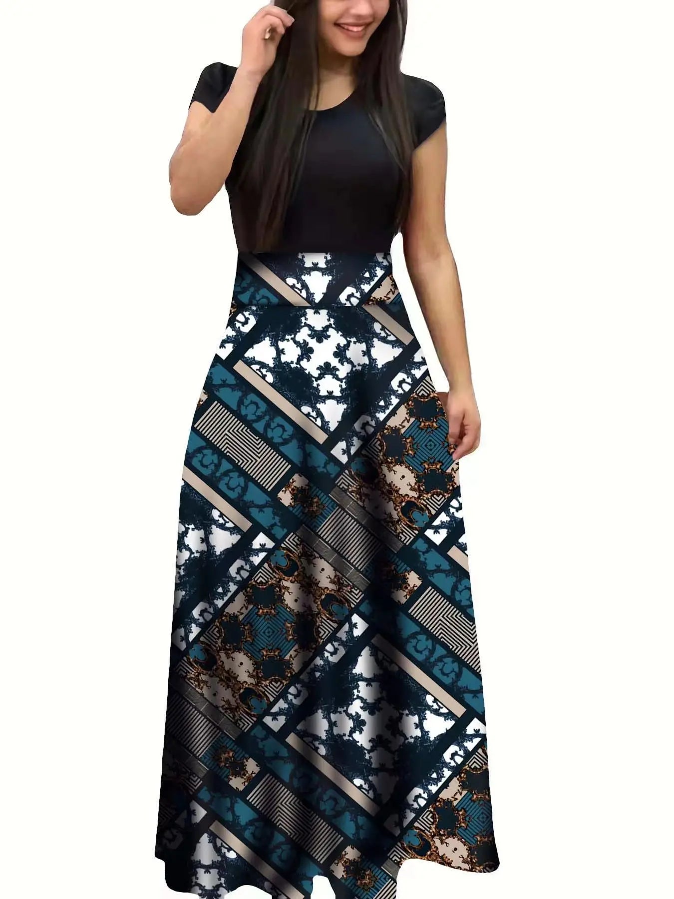 Women’s Floral Color-Block Swing Dress