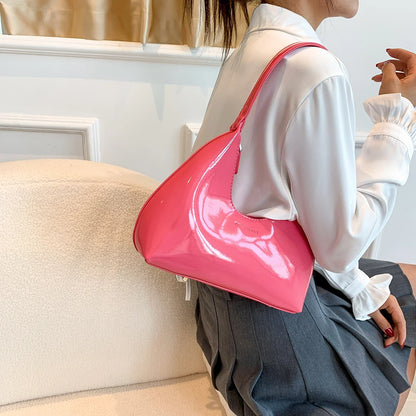 Designer Retro Wine Red Patent Leather Shoulder Bag – French-Style Crescent Handbag