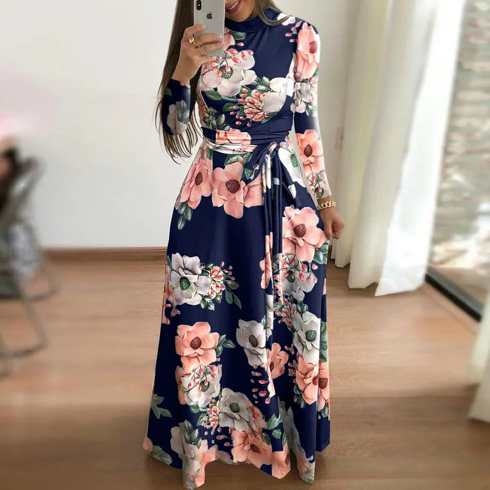 Women’s Boho Floral Maxi Dress – Short Sleeve, High Waist, Flowy Summer Style