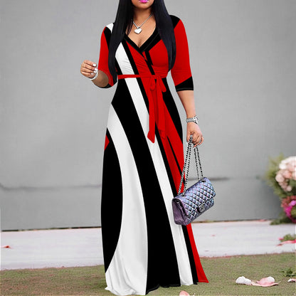 Women’s Plus Size V-Neck Maxi Sundress with 3/4 Sleeves