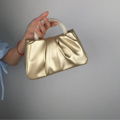 Women’s Luxury Pearl Handle Dinner Clutch – Elegant Square Shoulder & Messenger Handbag