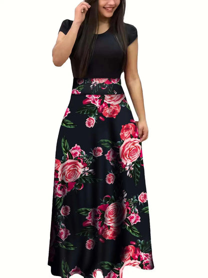 Women’s Floral Color-Block Swing Dress