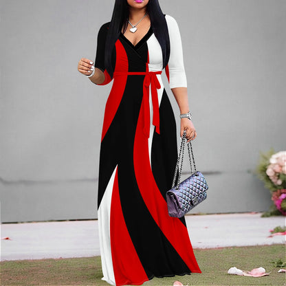 Women’s Plus Size V-Neck Maxi Sundress with 3/4 Sleeves