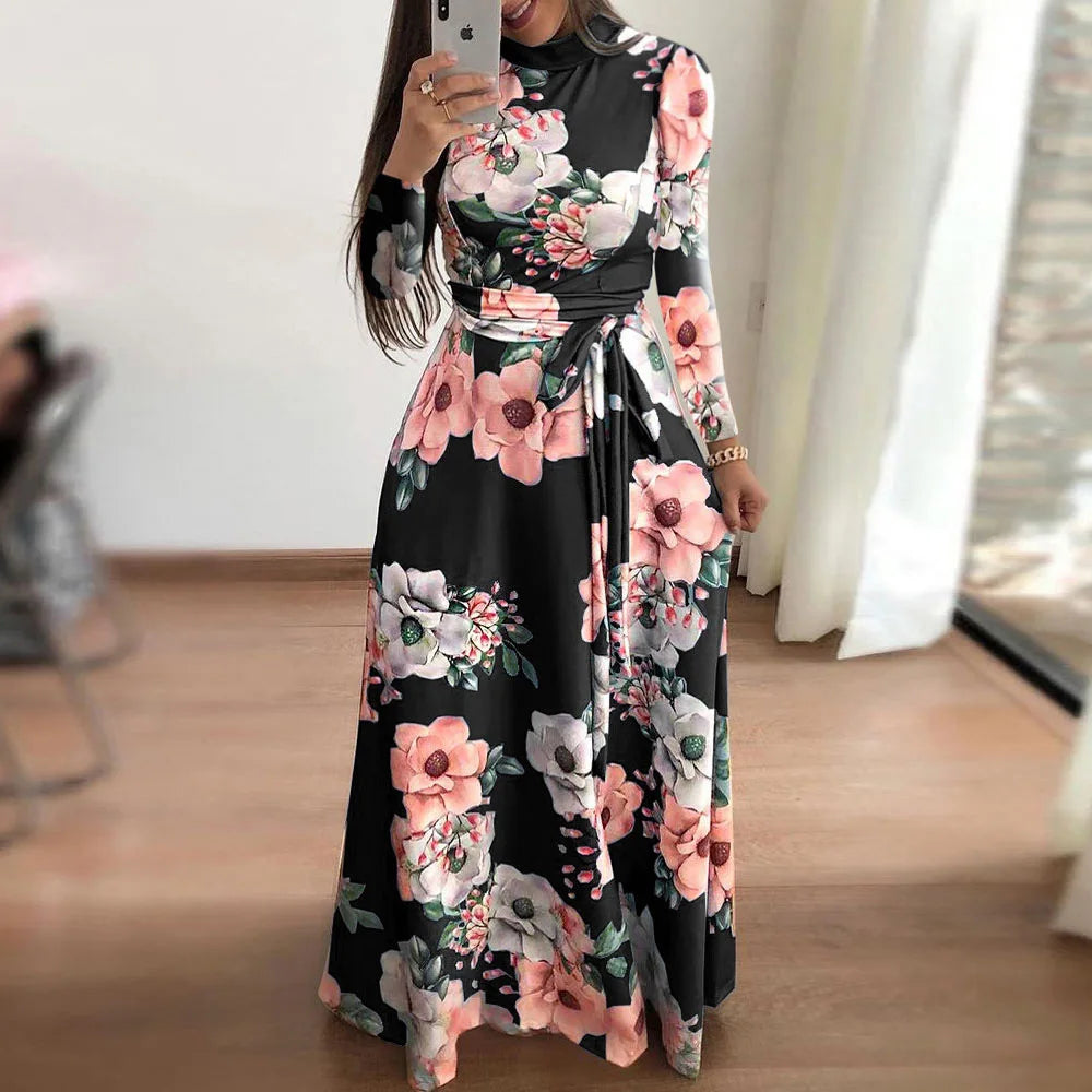 Women’s Boho Floral Maxi Dress – Short Sleeve, High Waist, Flowy Summer Style