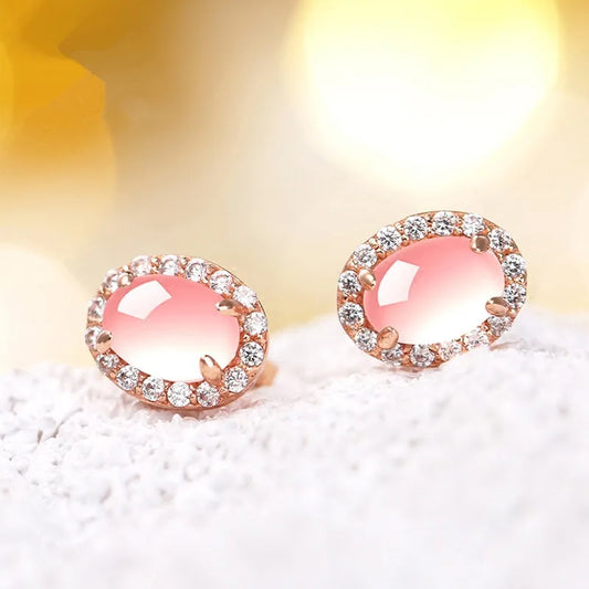 Women’s Luxury Pink Quartz Stud Earrings in 14K Rose Gold – Romantic, Elegant Daily Fine Jewellery