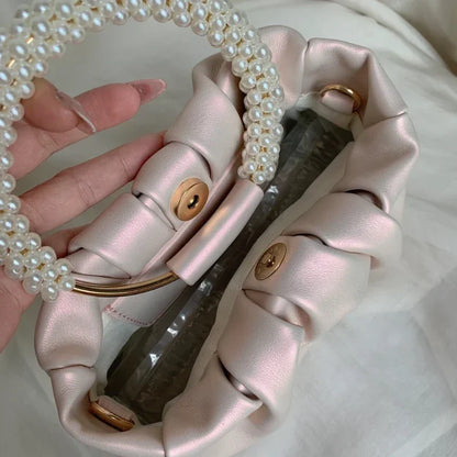 Women’s Luxury Pearl Handle Dinner Clutch – Elegant Square Shoulder & Messenger Handbag