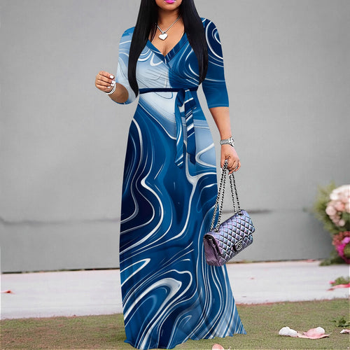 Women’s Plus Size V-Neck Maxi Sundress with 3/4 Sleeves
