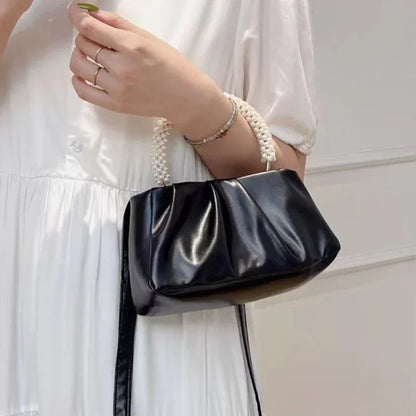 Women’s Luxury Pearl Handle Dinner Clutch – Elegant Square Shoulder & Messenger Handbag